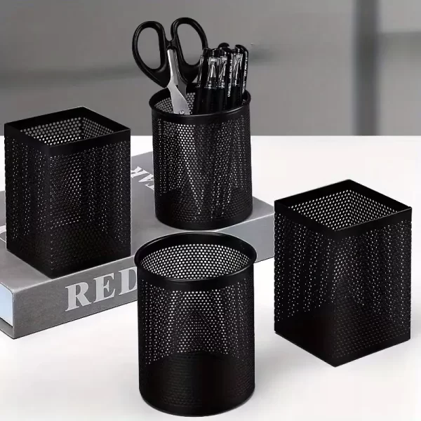 Stylish Metal Mesh Pen Holder – Durable Desk Organizer for Office Supplies - Image 2