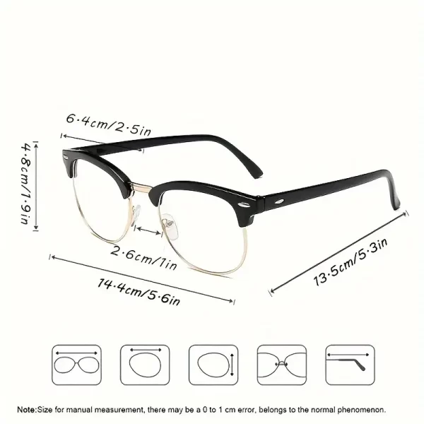 Retro Half-Frame Blue Light Blocking Glasses – Black & Gold Design - Image 2