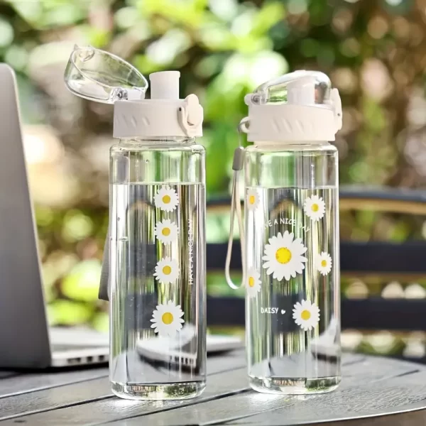 Floral Clear Water Bottle – Stylish, Leakproof, BPA-Free Hydration Companion - Image 2